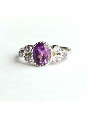 Amethyst multi gemstone sterling silver ring size 6 🆕